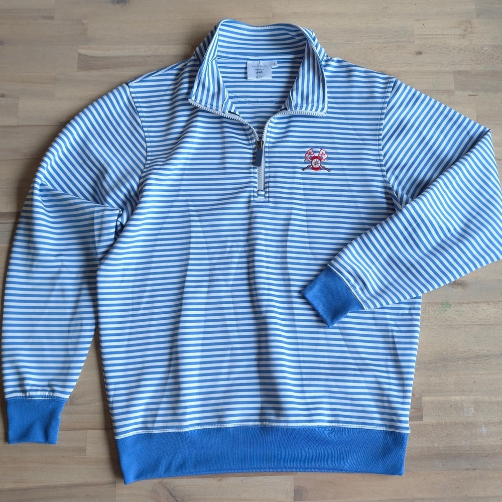 Bald Head Blues Mens Sm Blue White Quarter Zip Golf Performance Pullover‎